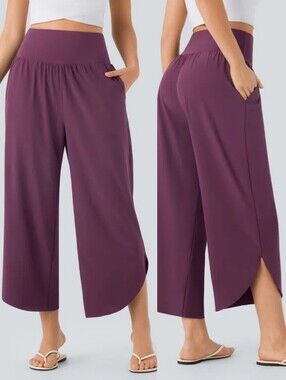 HALARA Breezeful Tummy Control Split Hem Wide Leg Pant Amaranth Sz L Quick Dry